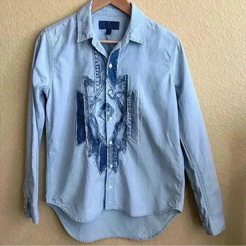 Lucky Brand Long Sleeve Distressed Denim Button Down Shirt